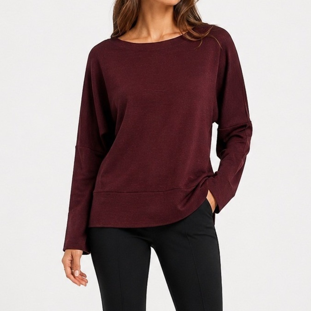 White House Black Market Burgundy Dolman Long Sleeve Boat Neck Top Small